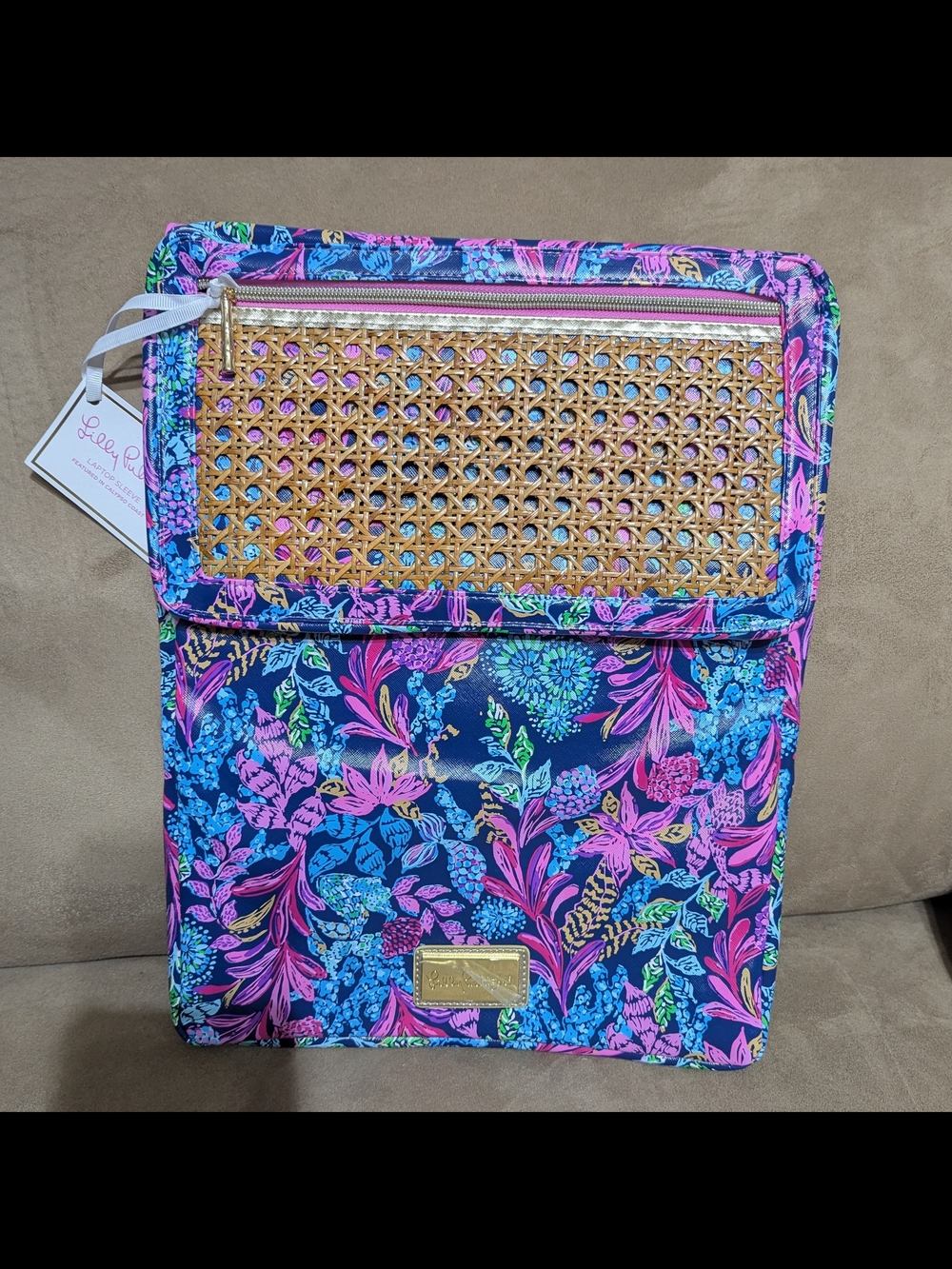 Lilly Pulitzer Navy Floral Laptop Sleeve with Woven Accent - Picture 8 of 9